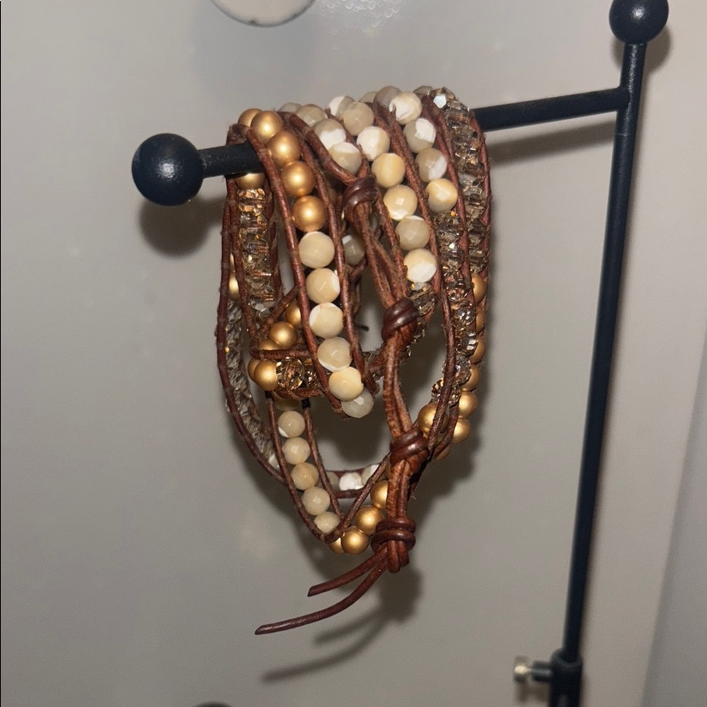 Elegant Brown and Gold Beaded Wrap Bracelet